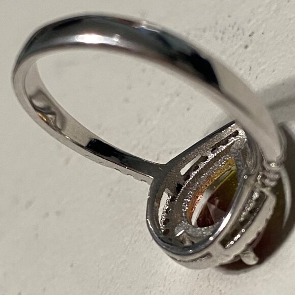 Ring Tourmaline Size 8 Pear-Shaped Tourmaline Stone 10mm x 8mm 38 CZ Cubic Zirco - Picture 12 of 15